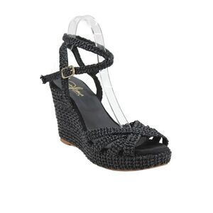 Jennifer Tattanelli Womens Woven Slingbacks Wedge Sandals Black Size 38.5 8.5